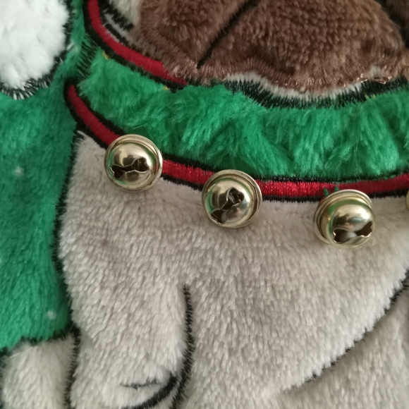 Pug Dog Ugly Christmas Sweater with Bells Green, Red & White - Picture 5 of 7